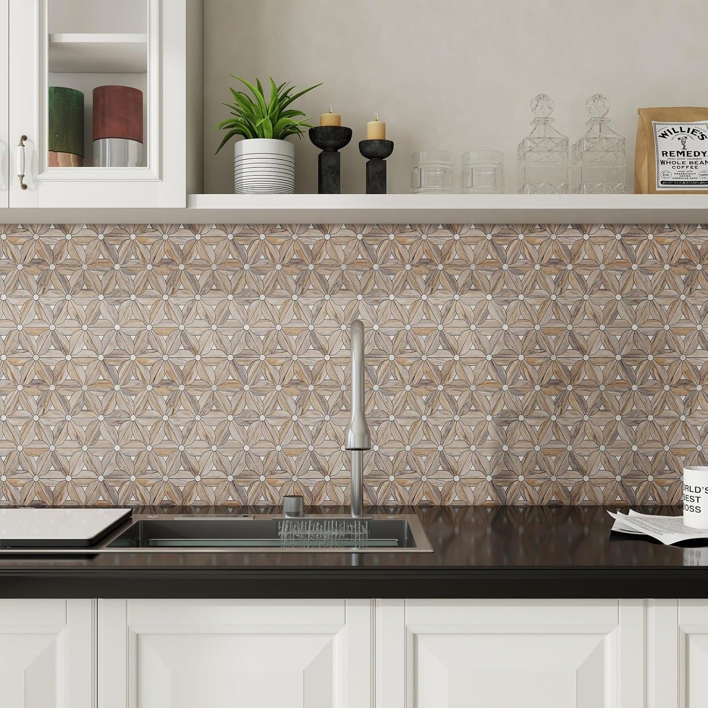 Peel and Stick Backsplash Tile, 10 Sheets Waterproof PVC Wall Tiles for Kitchen Bathroom, Thick Self Adhesive Stick on Backsplash, Covers 9.67 Sq.Ft