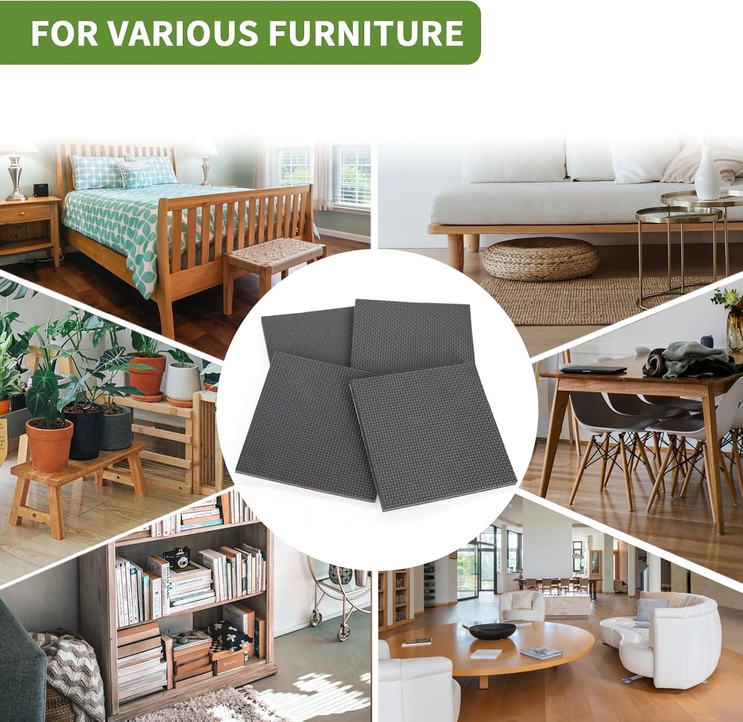 Non Slip Furniture Pads 36 PCS 1'' Square - Anti Slip Furniture Pads - Self Adhesive Rubber Feet Furniture Feet - Chair Leg Floor Protectors - Keep Furniture in Place
