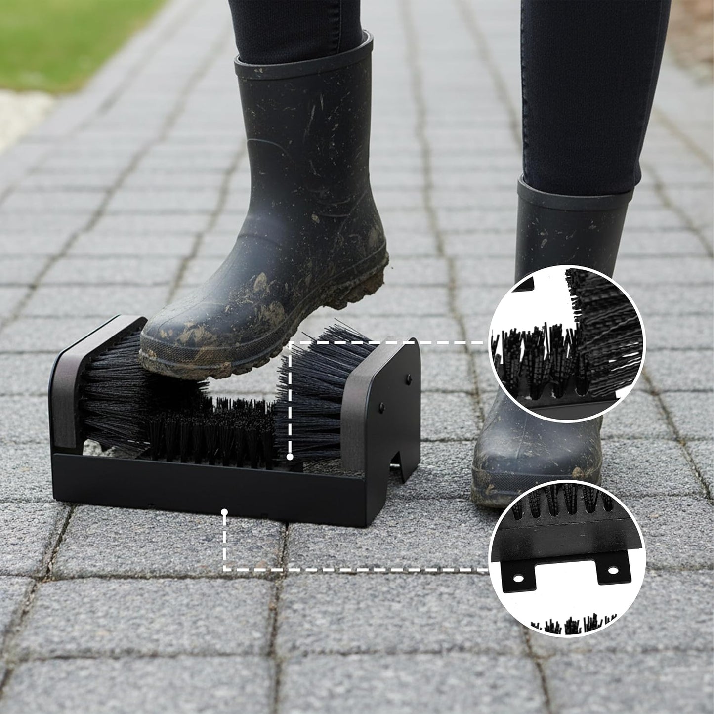Relaxdays Shoe Scraper with All-Round Brushes, Outdoor Doormat, Heavy Duty Bristles, Floor Mounting, Black