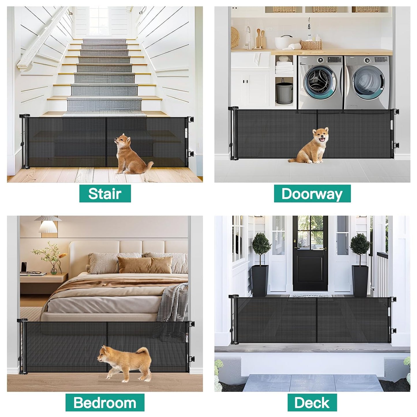 20 Inches Tall Retractable Short Dog Gates for Doorways, Short Pet Gate to Step Over, Extends up to 55" Wide, Step Over Puppy Gates for Stairs Mesh Doggy Gates Small Dog Gate Indoor Outdoor (Black)