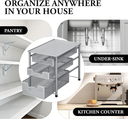 Simple Houseware Stackable 2 Tier Sliding Basket Organizer Drawer, White