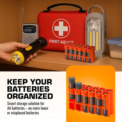 AA Battery Storage Caddy by Storacell, Orange, Holds 12 Batteries (Not included)