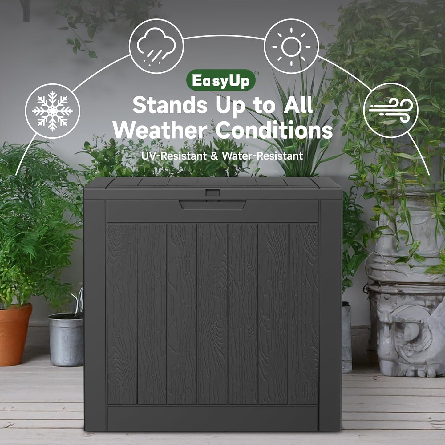 EasyUp 33 Gallon Resin Deck Box Waterproof, UV Resistant Outdoor Storage Box for Delivery, Porch, Patio and Garden, Stripe Black