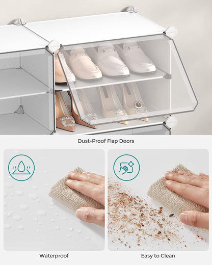 SONGMICS Shoe Rack Organizer, 8-Tier Shoe Storage Cabinet for Closet and Entryway, Holds 32 Pairs of Shoes, Adjustable, Cloud White and Transparent ULPC034W01