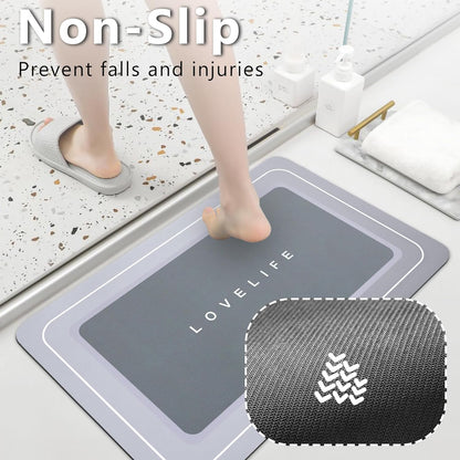 Bath mat Rubber Bathroom Mat-Quick Dry Absorbent Rug Non-Slip Thin Bathroom Rug Instant Dry Magic Bath mats for Bathroom Floor Mat in Front of Bathtub, Sink, Grey,17x27in