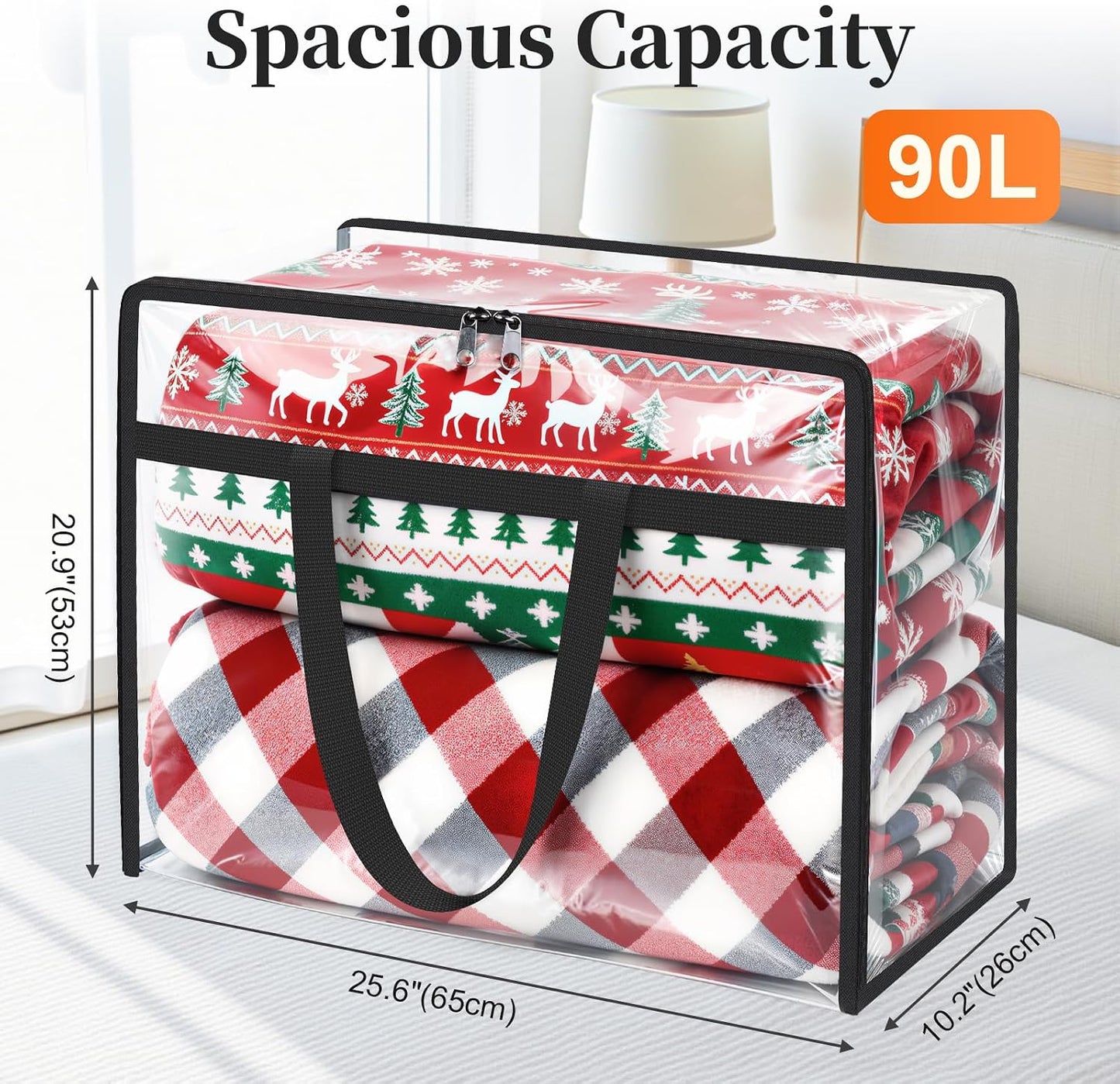 SpaceTrove Clear Storage Bags, 4 Pack Under Bed Storage and Closet Organizers Containers, Vinyl Foldable Heavy-Duty Moving Bags with Zippers for Comforter, Bedding, Duvet, Blanket & Toy Storage, 40L