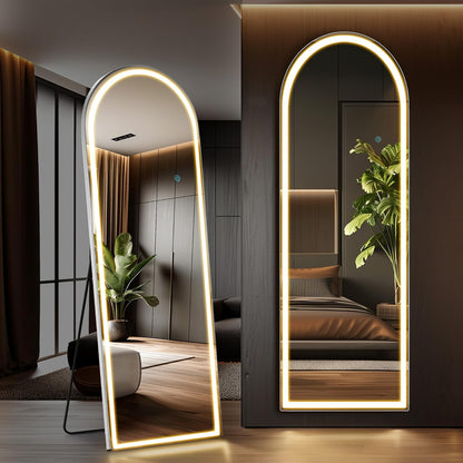Arched Mirror Full Length, Upgraded 16"x59" Body Wall Mirrors with Shatter-Proof Glass, Floor Standing, Hanging or Leaning, Tall Arch Mirror with Stand Aluminum Alloy Frame for Bedroom, Black