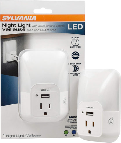 LEDVANCE Sylvania LED Mini Automatic Plug-in Night Light with Sensor, Motion Activated, Dusk to Dawn, Warm White, Plug-in Type - 1 Pack (64988)