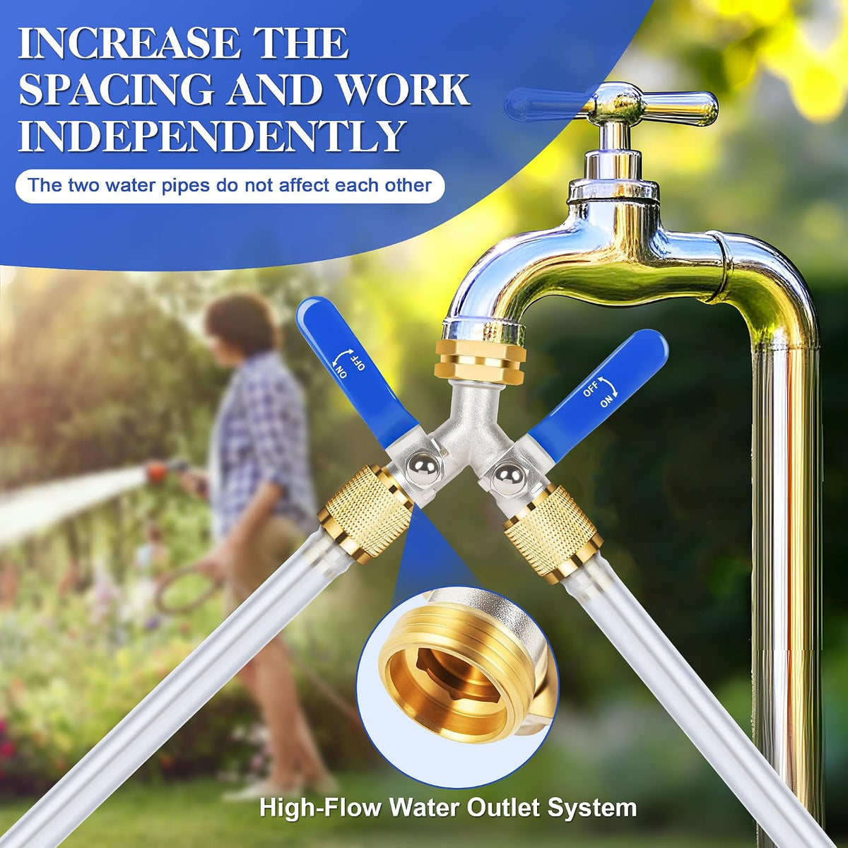 EJW Hose Splitter, 2 Way Hose Splitter, Garden Hose Splitters,Faucet Splitters, Outdoor Faucet Splitter, 2 Way Hose Connector,Brass Splitter, 3/4” GHT Threads.