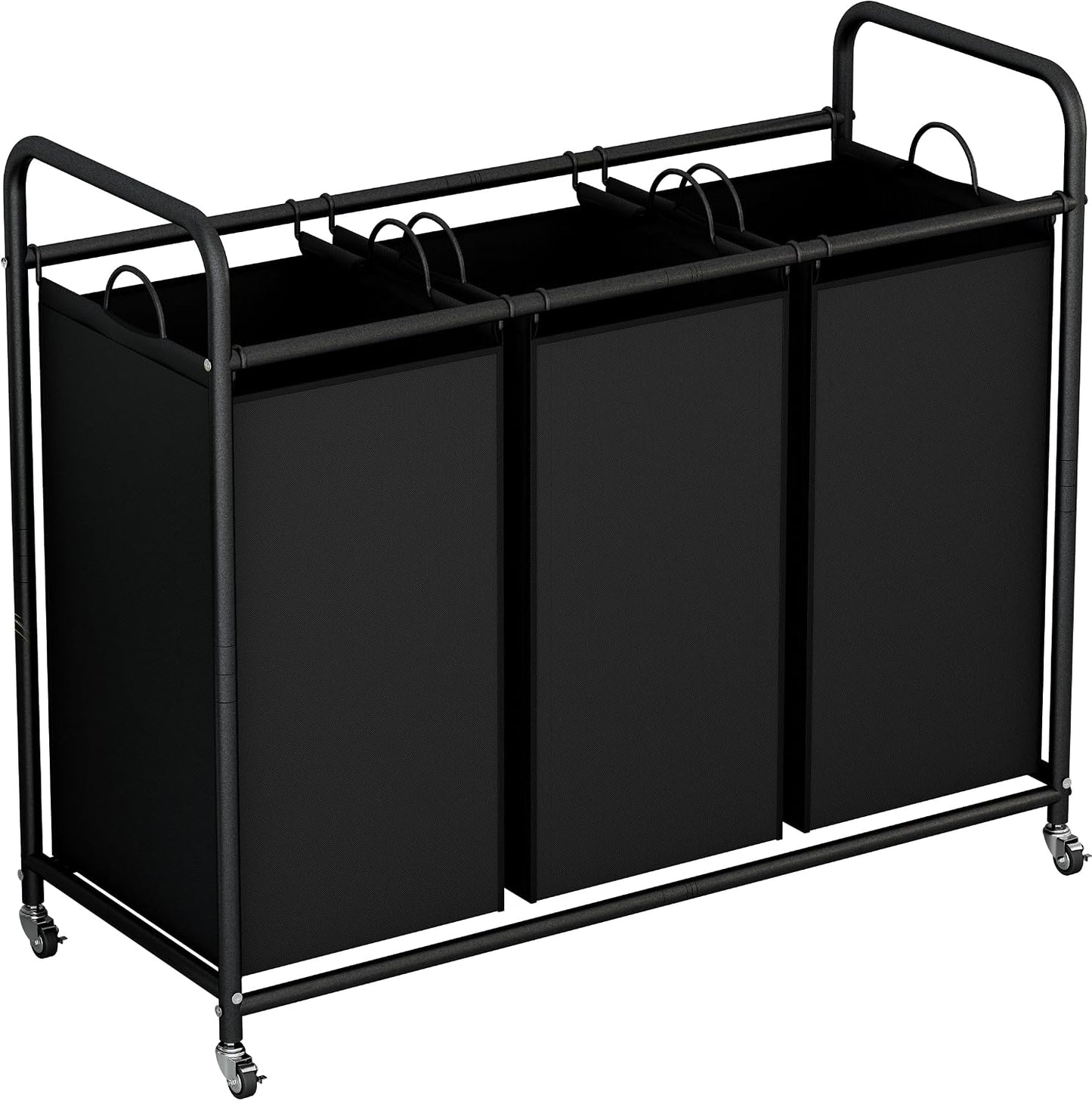 LINZINAR 3-Bag Laundry Hamper, Black Laundry Basket, 35.6 Gal(135 L) Laundry Sorter Cart Laundry Room Organization with Heavy Duty Rolling Lockable Wheels and Removable Bags
