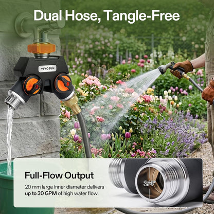 VIVOSUN Garden Hose Splitter 2 Way Heavy Duty, Upgraded Highly Durable Dual Water Hose Connector, Faucet Adapter with Comfortable Rubberized Grip for Drip Irrigation, Lawns