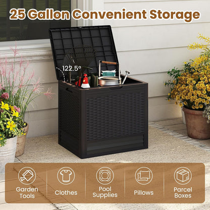 Tangkula 25 Gallon Waterproof Outdoor Storage Box with Lockable Lid | PP Resin, Wicker Patterned, Indoor Outdoor Use, Portable, Versatility, for Deck, Pool, Patio Cushions, Garden Tools