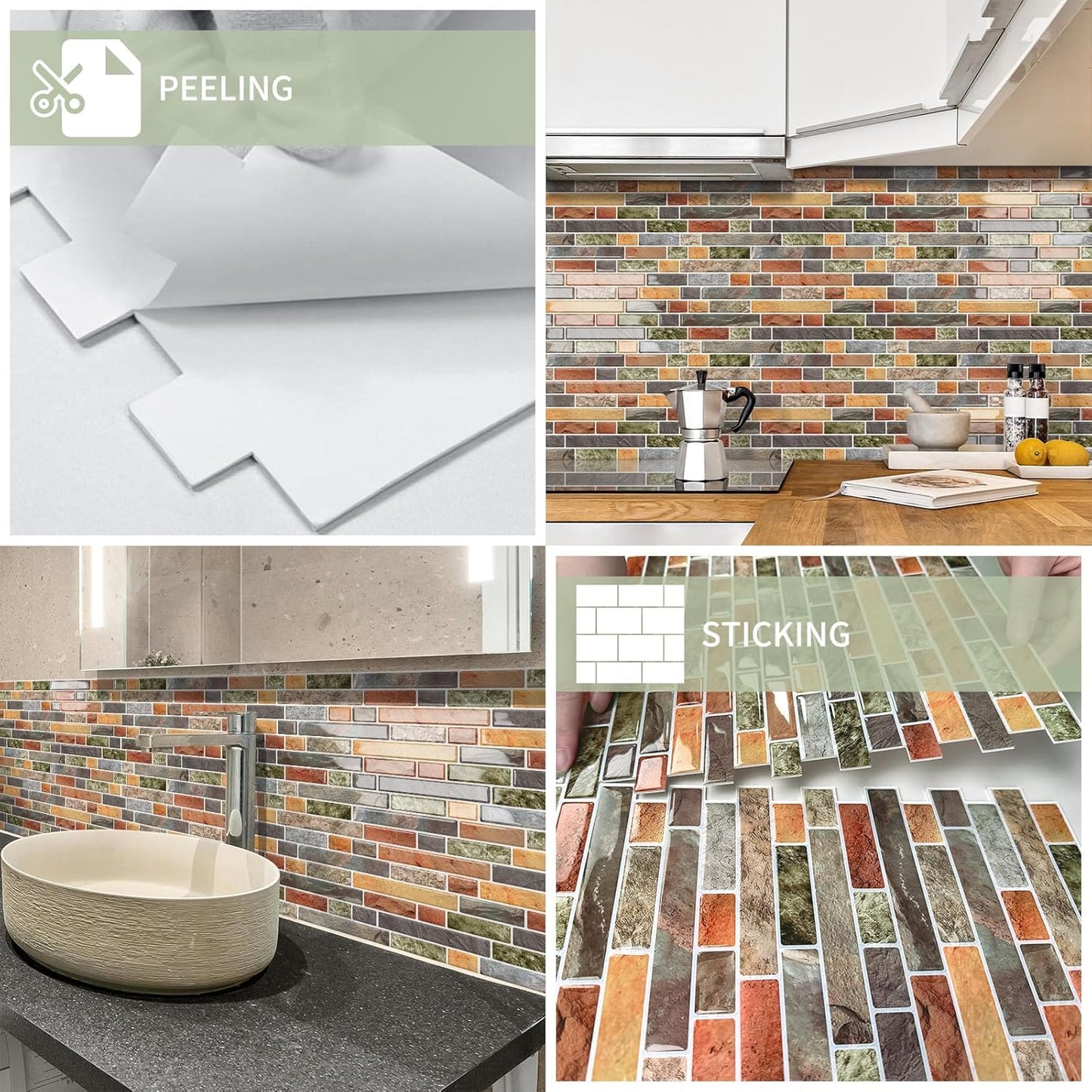 10 Sheets Thick Peel and Stick Kitchen Backsplash Tiles | 3D Waterproof Self Adhesive Wall Tile Stick on Backsplash for Kitchen,Bathroom and Fireplace(Pink,12"×12")