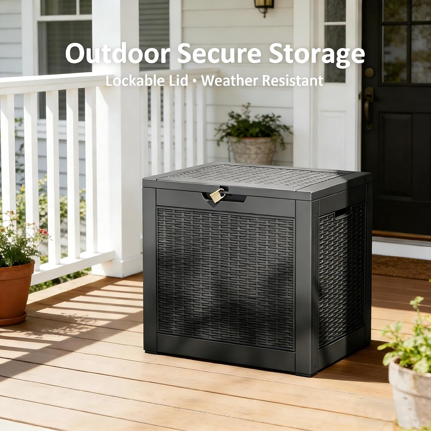 35 Gallon Outdoor Storage Box, Waterproof Resin Deck Box with Lockable Lid – Storage Cabinet for Patio Furniture, Pool Supplies, Garden Tools – Indoor & Outdoor Use