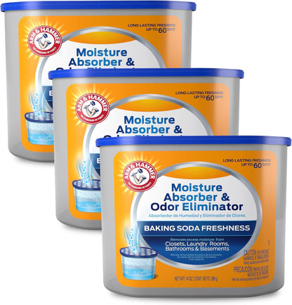 Arm & Hammer Essentials Disposable Moisture Absorber and Odor Eliminator Tub, Fragrance Free, 1 lb., Attracts and Traps Excess Moisture, Ideal Closet Dehumidifier (Pack of 3)