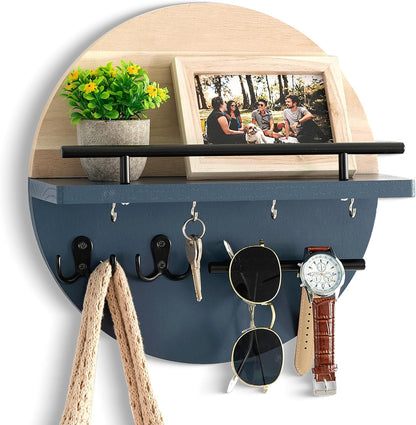 dreampossible Key Holder for Wall Decorative with Shelf and Hooks, Mail Organizer Wall Mount, Circular Design Entryway Key Rack Hanger, Rustic Home Decor (Black)