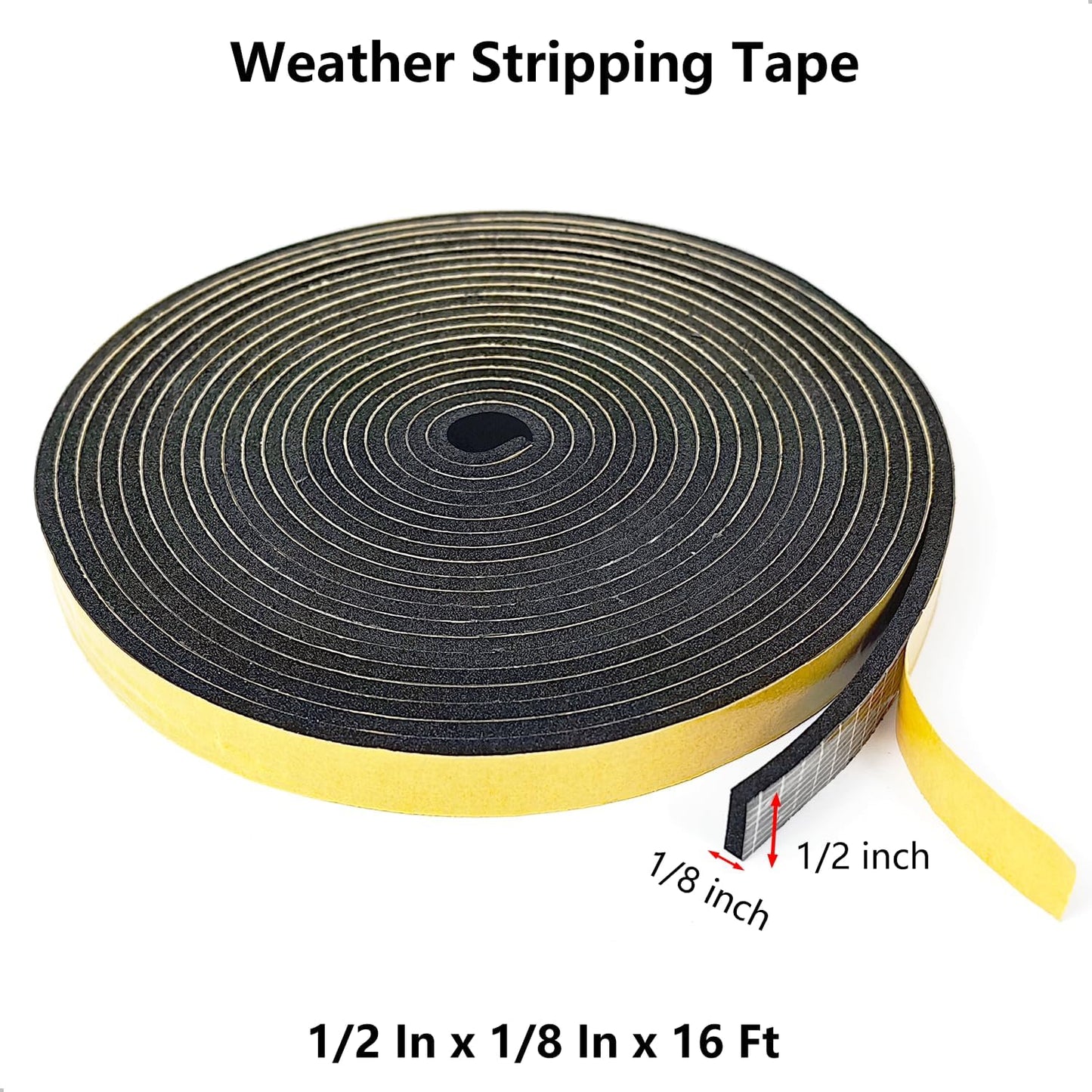 Weather Stripping Door Seal Strip, Strong Adhesive, Weatherproof, Reduce Noise, Gap Filler, Foam Insulation Tape for Doors and Windows (1/2 in x 1/4 in x 13 Ft), White