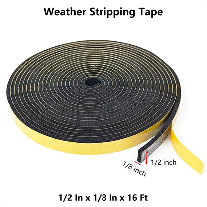 Weather Stripping Door Seal Strip, Strong Adhesive, Weatherproof, Reduce Noise, Gap Filler, Foam Insulation Tape for Doors and Windows (1/2 in x 1/4 in x 13 Ft), White