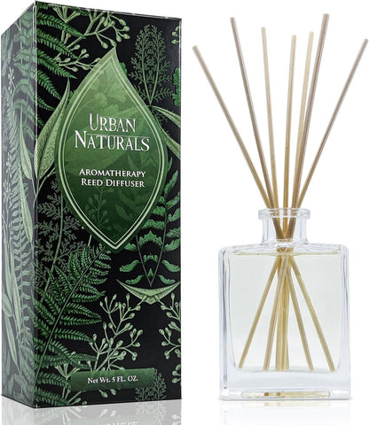 Urban Naturals Smoked Vanilla Reed Diffuser Set with Vanilla Bean, Sandalwood & Leather – 5 Ounce Sleek Black Rectangular Refillable Glass Bottle – Made in the USA