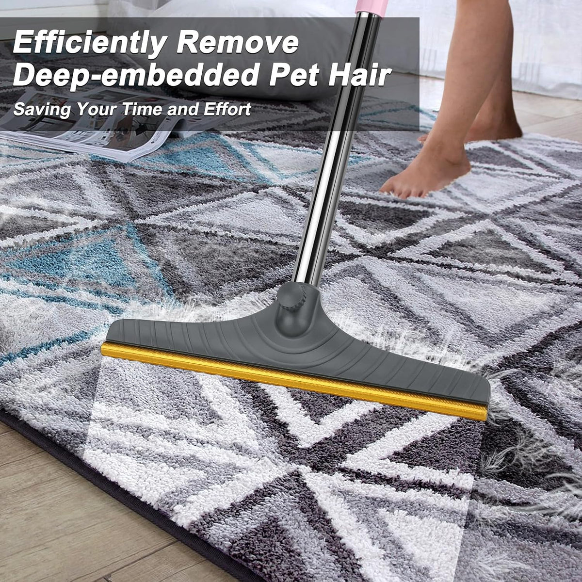 B-Land Carpet Rake for Pet Hair Removal, Reusable Pet Hair Remover with 60” Adjustable Long Handle, Carpet Scraper Broom Dog Cat Hair Remover Tool Fur Sweeper for Rugs, Mats