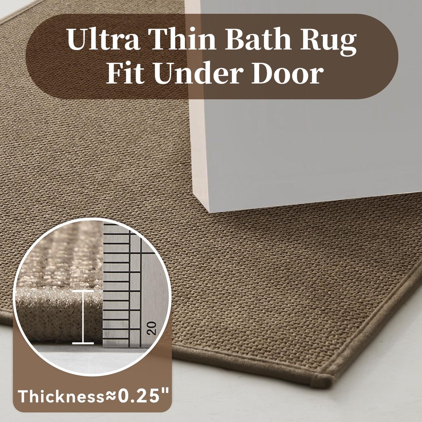 MontVoo Bath Mat Rug-Ultra Thin Non Slip Bath Mats for Bathroom Mat Quick Dry, Rubber Backing Washable Bathroom Rugs Fit Under Door, Absorbent Bath Rugs for Floor,17"x24",Khaki