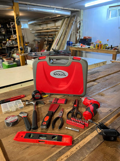 Apollo Tools Original 39 Piece General Household Tool Set in Toolbox Storage Case with Essential Hand Tools for Everyday Home Repairs, DIY and Crafts Red/Black - DT9706