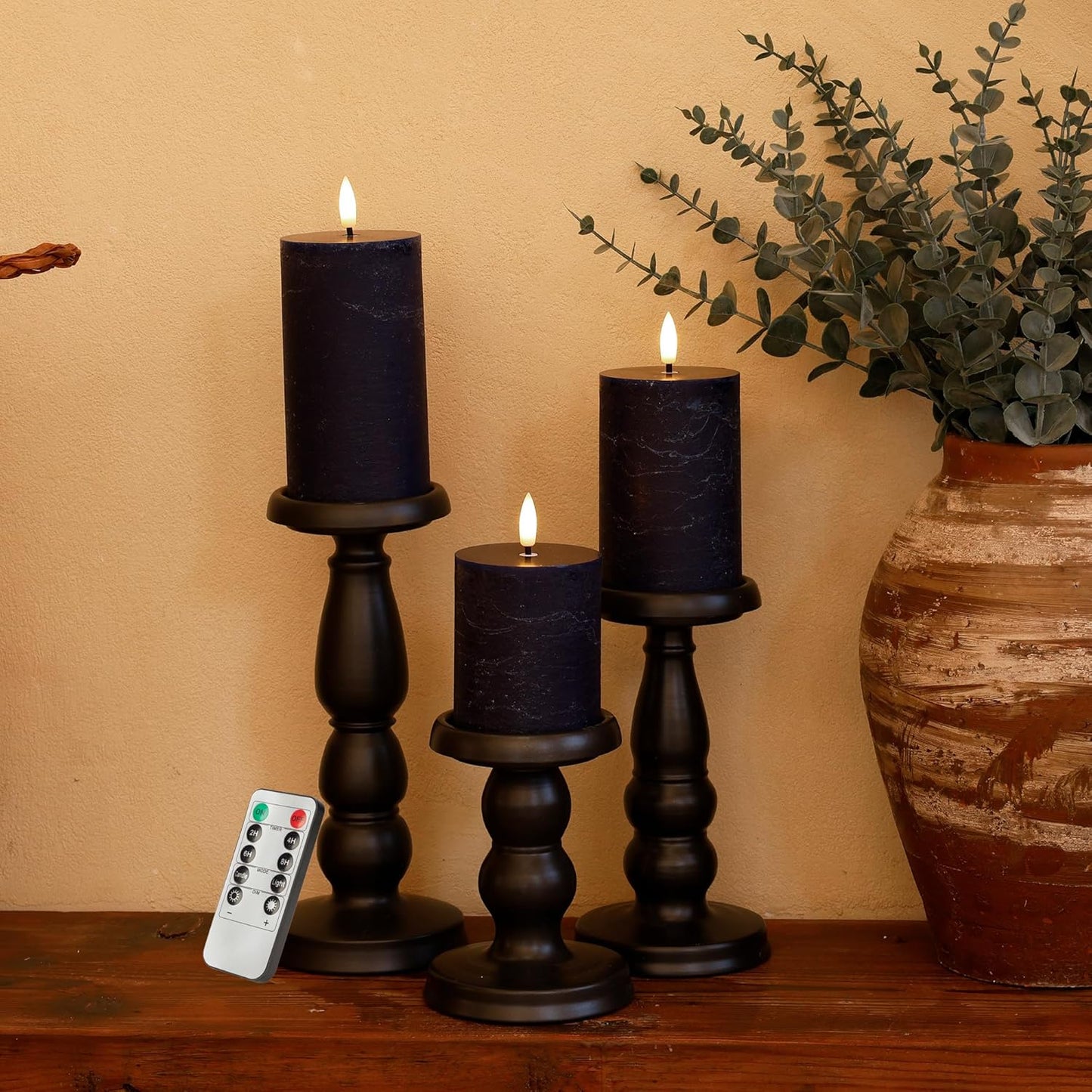 White Flameless Pillar Candles, Battery Operated Wax Candles with Remote, Flat Top Flickering Flameless Candles, LED Candle for Home, Wedding, Party Decor, Set of 3, Φ 3" H 4" 5" 6"