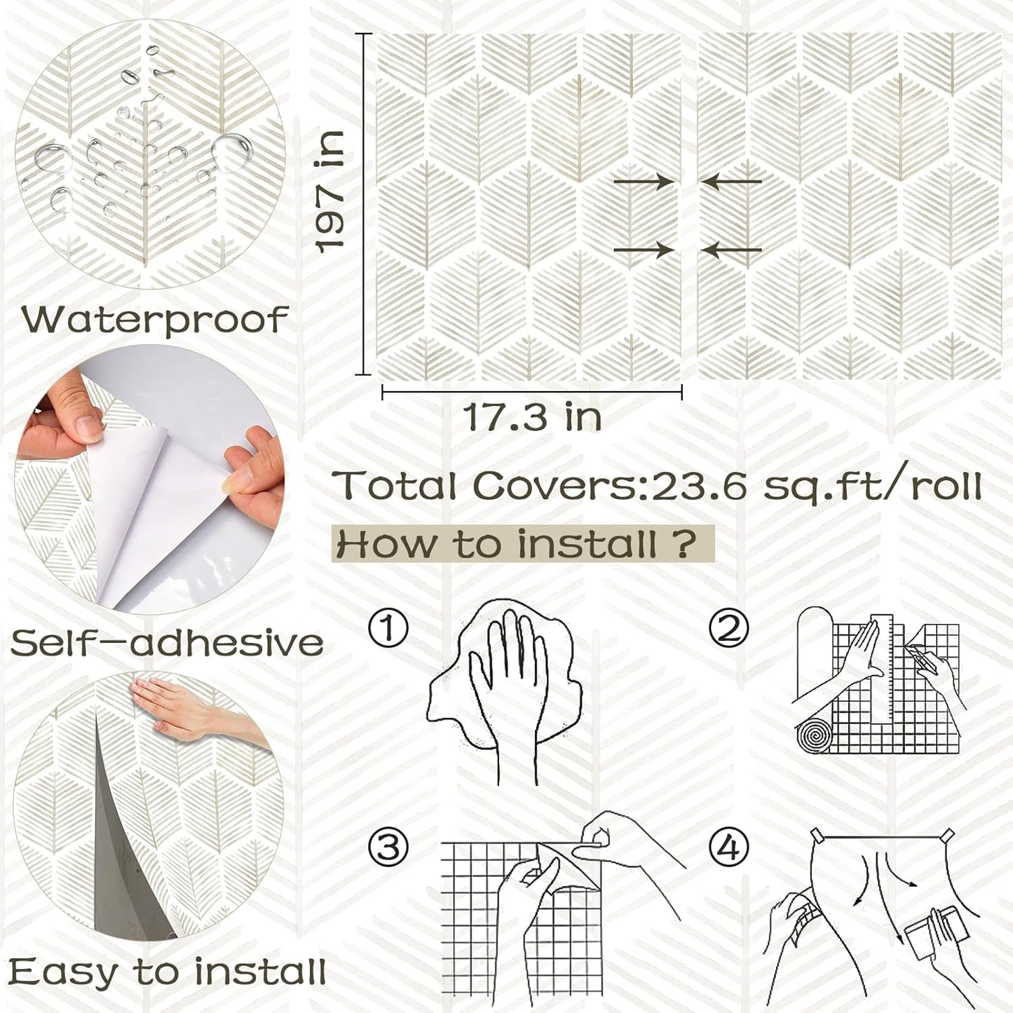 Modern Peel and Stick Wallpaper 17.3''×78.8'' Self Adhesive Wallpaper Boho Contact Paper Beige and White Geometric Wall Paper Removable Decorative Wallpapers for Bedroom Bathroom Cabinets Decor Vinyl