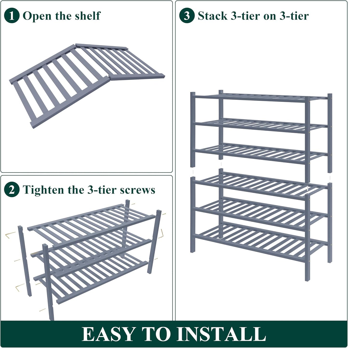 Smiry Bamboo Shoe Rack for Closet, 3 Tier Wooden Shoe Organizer, Stackable Wood Shoe Storage Shelf for Entryway, 14 Vertical Slats, One-piece Heavy-Duty Legs, 26.77"x11.02"x18.31", Natural