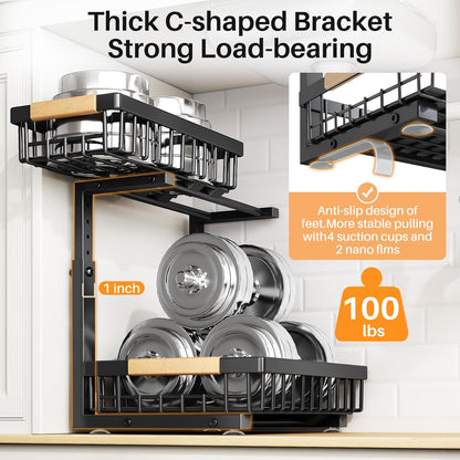 PXRACK Under Sink Organizer, Adjustable Height, 2 Tier Pull Out Under Cabinet Organizer, Slide Out Thickened Metal Under Sink Storage for Kitchen Bathroom Laundry Pantry Cabinet, White, Large-1-Pack