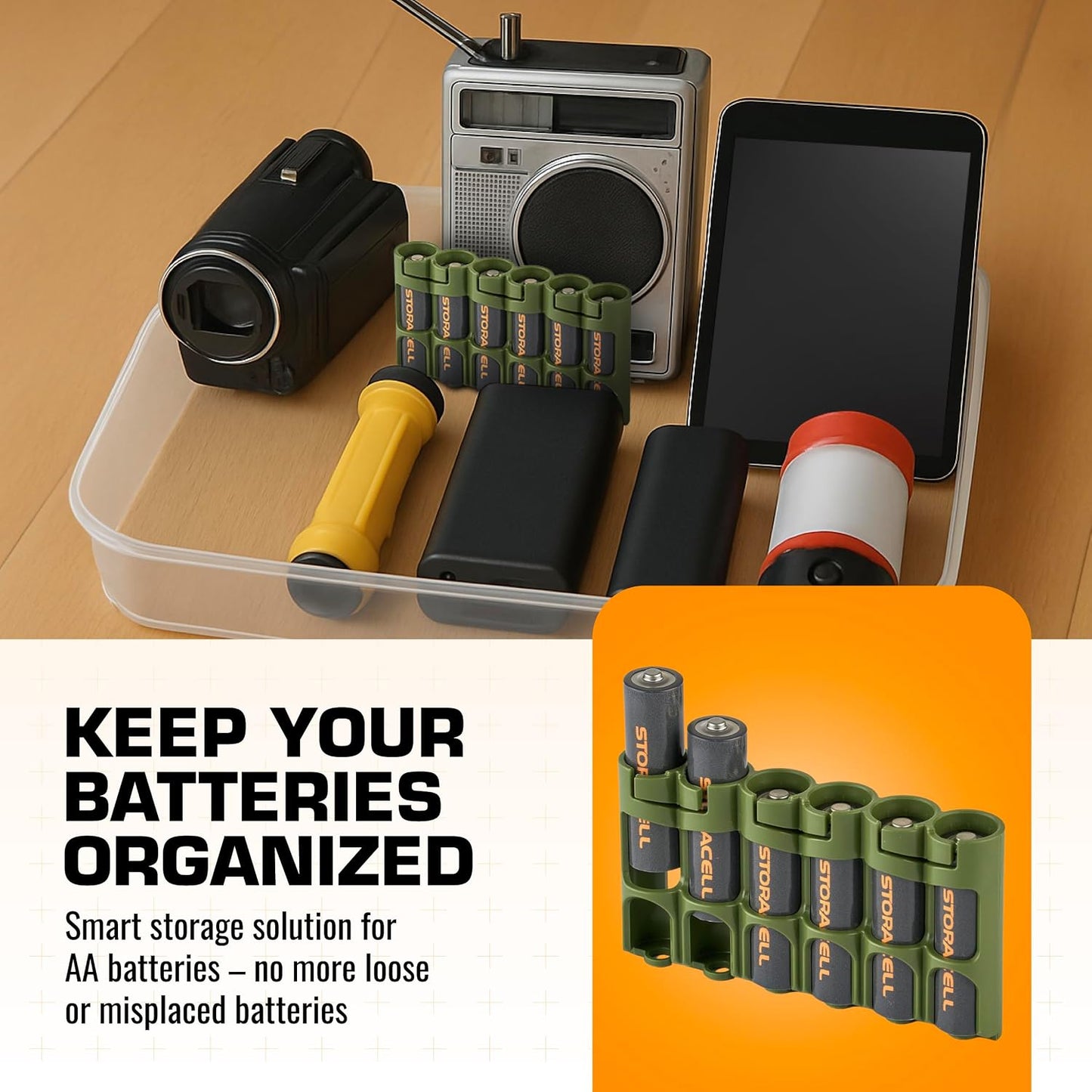 Storacell Slimline AA-6 Battery Storage Caddy and Dispenser (Pack of 2), Military Green, Holds 6 AA Batteries (Not Included), Durable & Compact Design, The Original Battery Caddy, Made in The USA