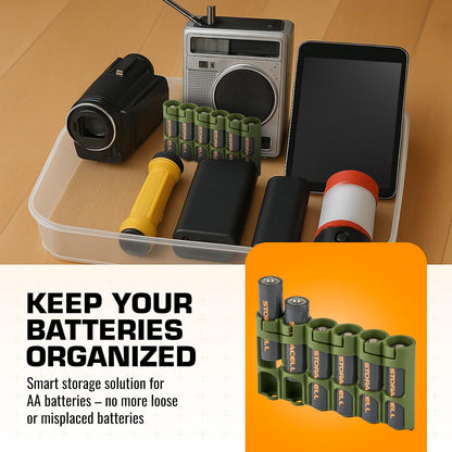 Storacell Slimline AA-6 Battery Storage Caddy and Dispenser (Pack of 2), Military Green, Holds 6 AA Batteries (Not Included), Durable & Compact Design, The Original Battery Caddy, Made in The USA