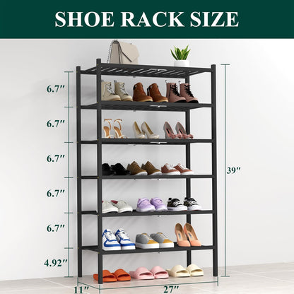 Smiry Bamboo Shoe Rack, 3 Tier Free Standing Wooden Shoe Organizer, Stackable Wood Shoe Storage Shelf for Closet, Entryway, 12 Vertical Slats, 2+1 Stack Standard Legs, 26.8"x11"x19.5", Natural