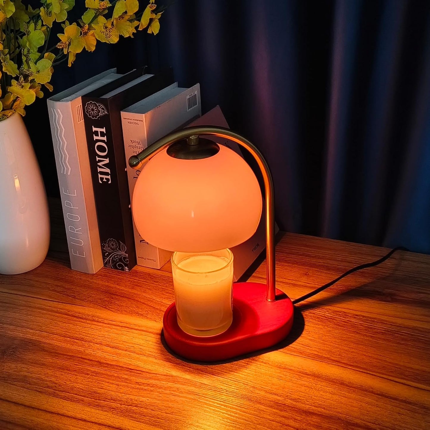 FCTWAKS Mid Century Orange Glass Candle Warmer Lamp with Timer & Dimmer, Mothers Day Birthday Gifts for Women Mom, House Warming Gifts New Home, Wax Warmer Lamp for Bedroom Decor with 2 Bulbs