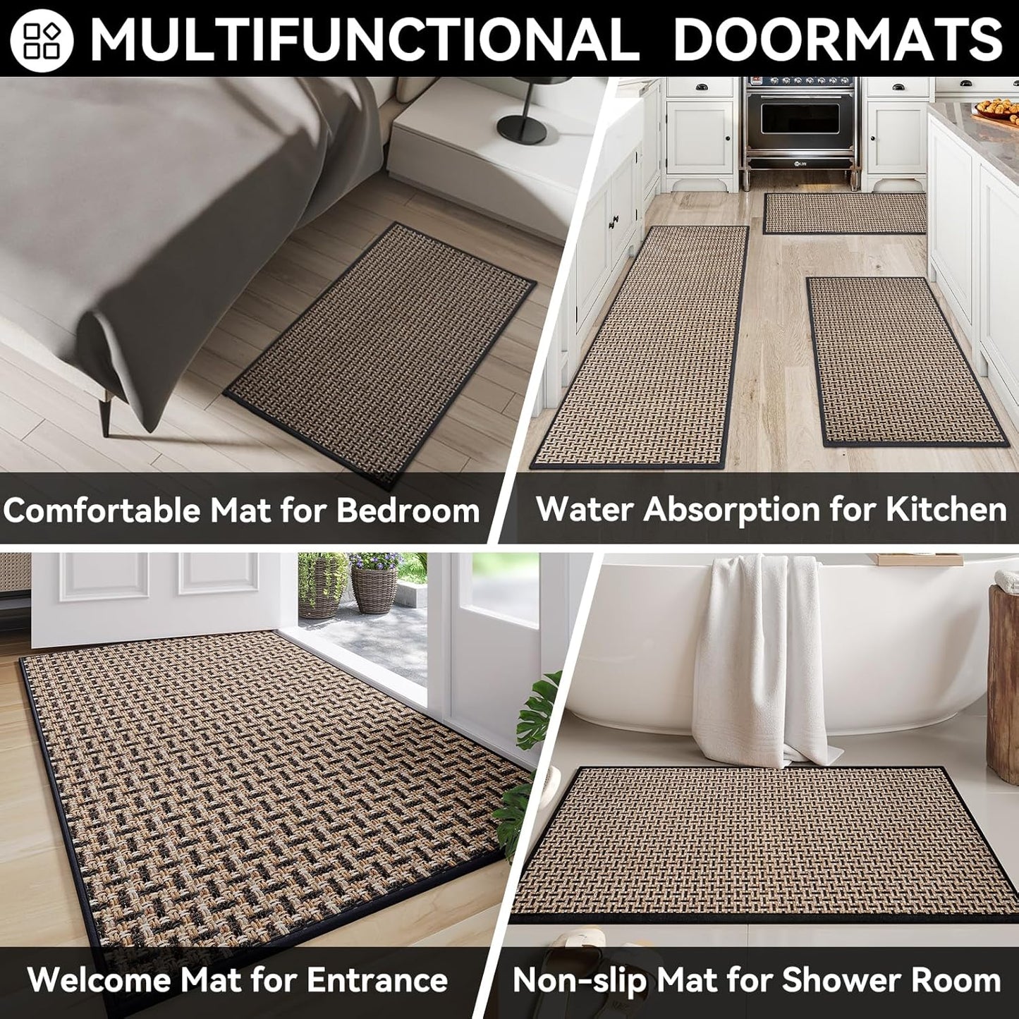 Door Mat 17"x30",Door Mat Indoor Entrance Dirt Resistant and Absorbent Non-Slip Rubber Backing Front Door Mats Washable Low-Profile Indoor Mats for Entryway, Inside Entrance Easy Clean Gray