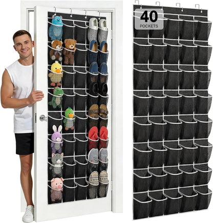 40 Large Mesh Pocket Over the Door Shoe Organizer,Hanging Shoe Rack for Door,Hualleko Shoes Organizer Hanger with Large Capacity, Shoes Storage Holder Sturdy Non-woven Fabric - Stores 20 Pairs (White)