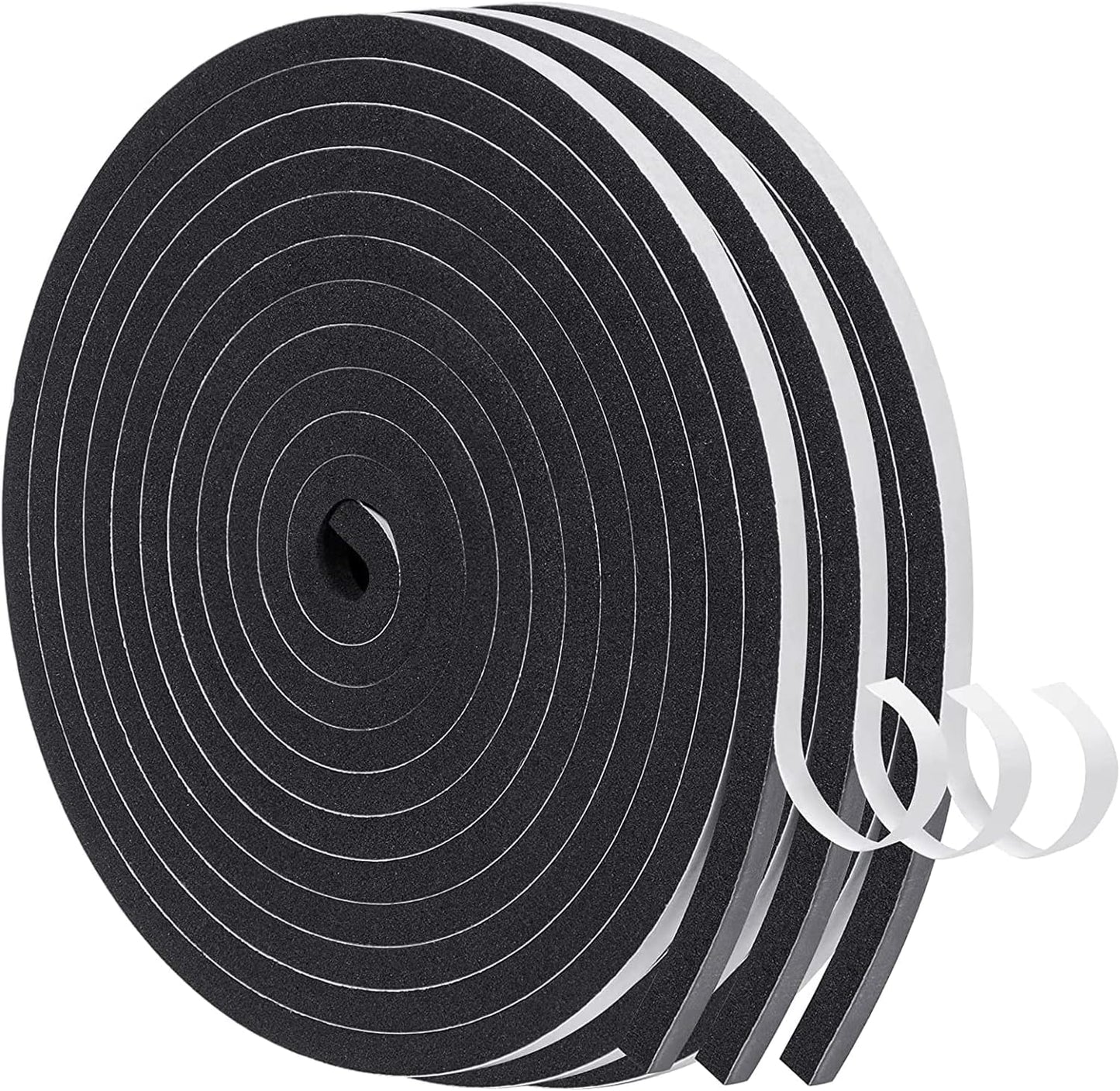 MAGZO Weather Stripping Door Seal, 1/2 Inch Wide X 1/8 Inch Thick Adhesive Foam Tape Soundproof Weatherstripping for Windows, 3 Rolls Total 50FT Black