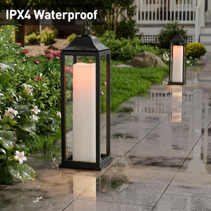 14"×4" Large Outdoor Flameless Candles with Remote Waterproof Battery Operated Candles with Timer LED Pillar Candles Flicking for Home Decoration Porch Wedding Fireplace Lantern, Ivory-Yellow 2Pcs