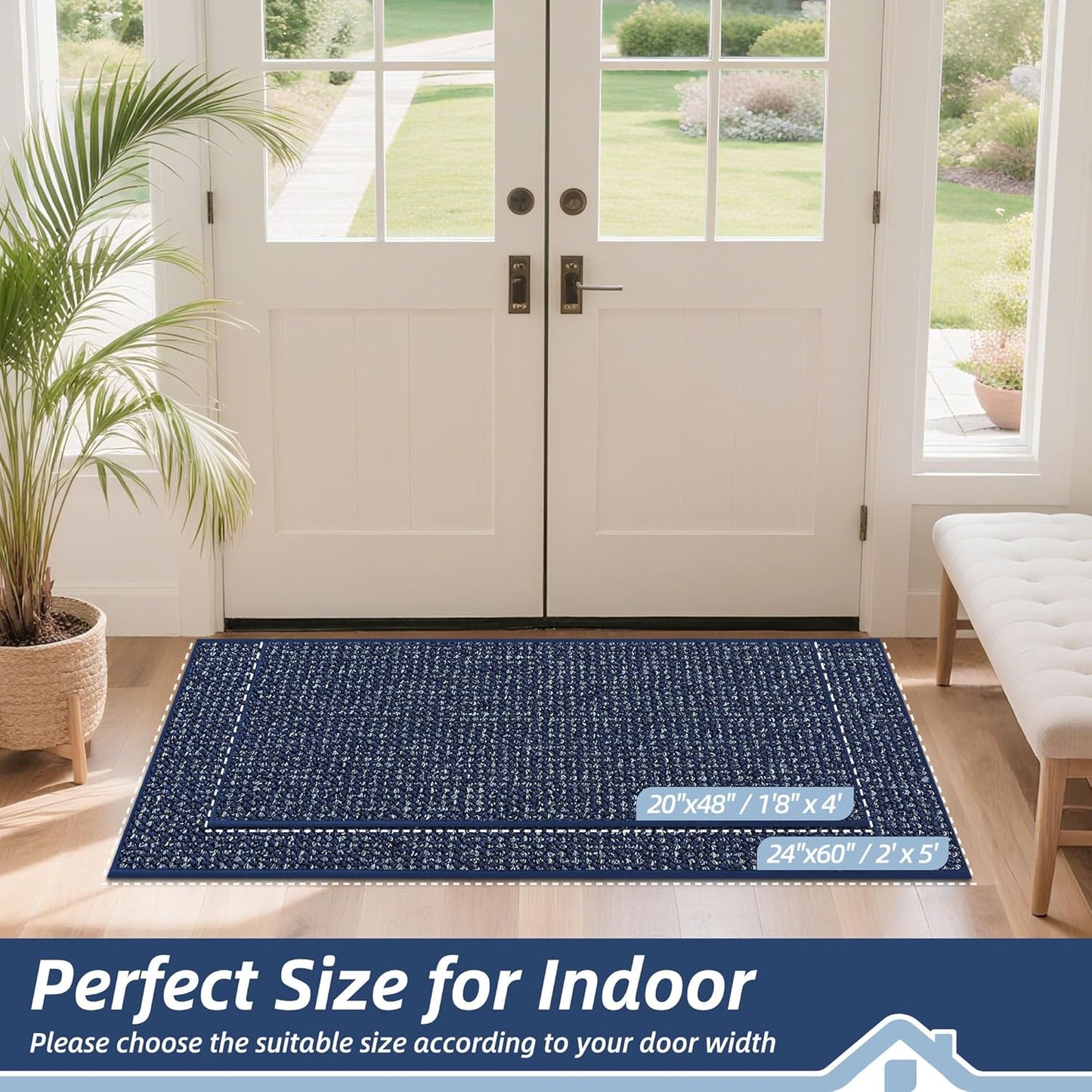 BEQHAUSE Dirt Trapper Door Mat 20" x 32", Non-Slip Washable Doormats Entrance Mat, Dirt Resistant and Absorbent Welcome Mat, Low Profile Floor Mats for Front Back Door and Entryway, Beige