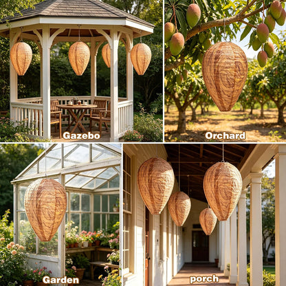 Fake Wasp Nest 4 Pack, Upgraded Waterproof Wasp Nest Decoy Outdoor Hanging, Realistic Artificial Hornet Nests with Stainless Steel Frame for Patio, Porch, Garden, Backyard, Under Eaves