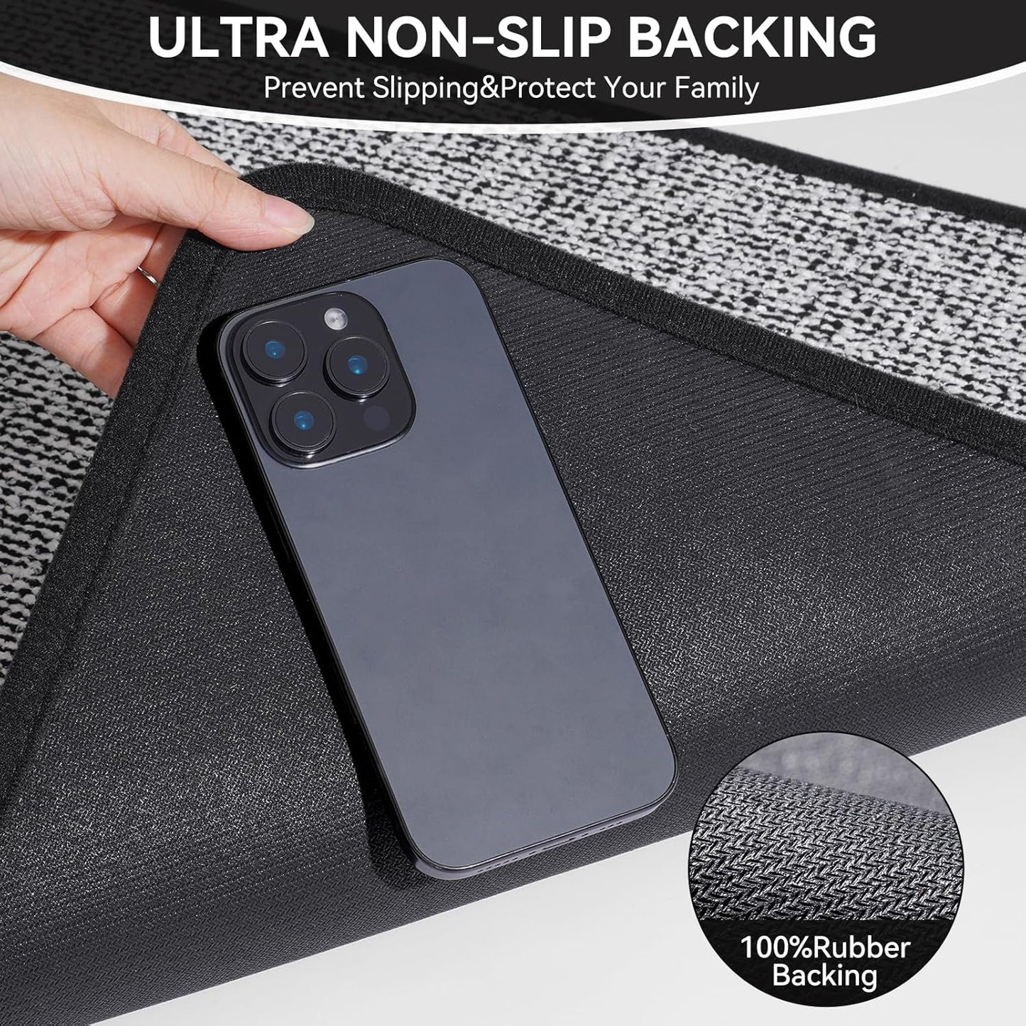 Non Slip Bath Mat with Rubber Backing, Absorbent Quick Dry Bath Rugs Washable, Thin Bathroom Rugs Fit Under Door for Bathroom Floor, Shower and Sink, 16"×24", Grey