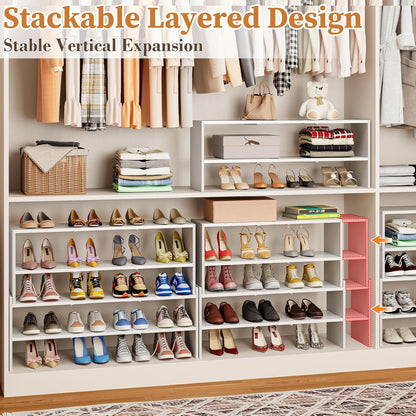X-cosrack 2 Pack 2-Tier Shoe Rack Organizer for Closet, Expandable and Adjustable White Shoe Rack, Stackable Iron Wood Combination Shoe Storage Shelves for Closets, Entryway, Small Space, Garage