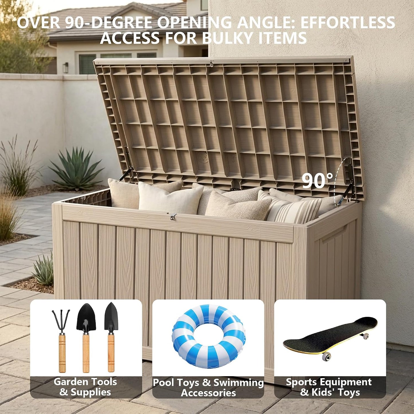 Outdoor Storage Box, 320 Gallon Waterproof Deck Box [Upgraded 3.0], Dual Gas-Spring Ultimate Resin Organizer for King Cushions, Heavy-Duty Lockable Estate Storage Bench, Backyard BBQ, Black