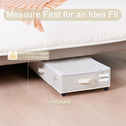 Vincona Under Bed Storage with Wheels, 2 Pack Under Bed Storage Containers with Label Holders for Clothes, Shoes and Blankets, Rolling Underbed Shoe Organizer with Cover, Beige (30.71x15.7x7.28 in)