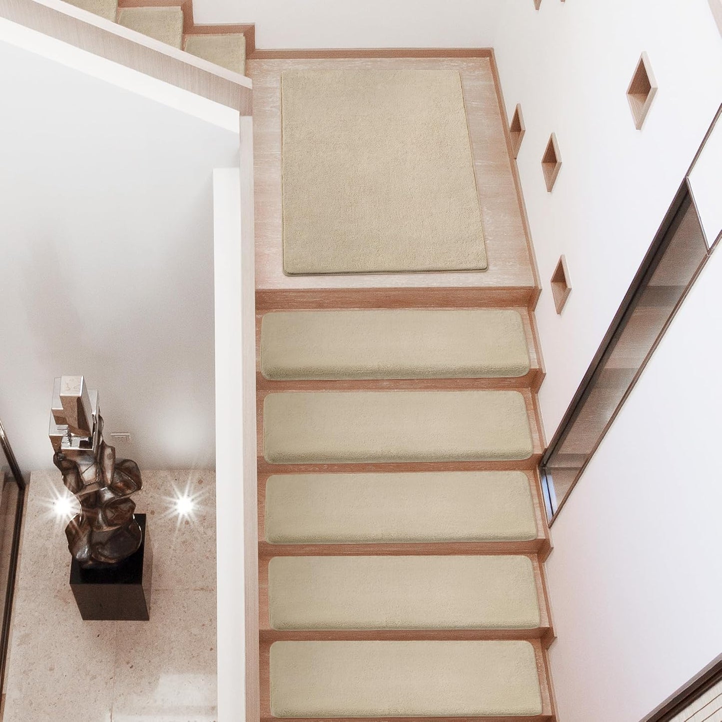 PURE ERA Carpet Stair Treads Ultra Plush 9.5" X 30"Soft Bullnose Indoor Stair Protectors Pet-Friendly Non-Slip Skid Resistant Tape Free Washable Reusable(2 Pieces,Brown)