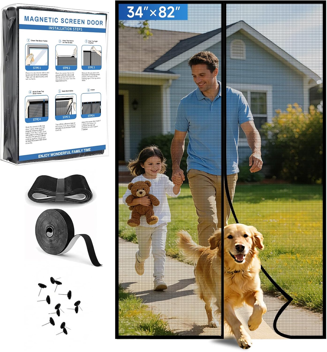 Upgraded PET Mesh Magnetic Screen Door Stronger Than Fiberglass and Polyester,Hands Free,Keep Bugs Out,Pet & Kid Friendly,Suitable for Sliding Doors,Patio and French Doors-72" X 80"