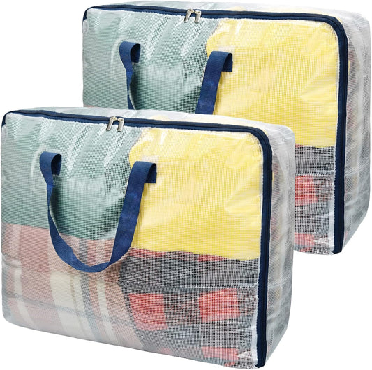 Clear Storage Bags with Zipper, 75L Extra Large Capacity - Closet, Underbed Storage Organizer for Clothes, Bedding, Comforter, Pillow & Blanket (2)