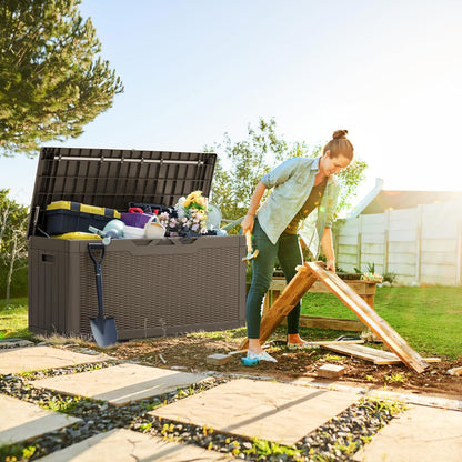 Greesum Outdoor Storage Box 31 Gallon Storage Box with Lid for Patio Furniture, Garden Tools, Pool Supplies, Waterproof and UV Resistant, Lockable, Dark Black