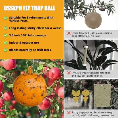 Sticky Insect Trap Ball Osseph Fruit Fly Trap Balls for Indoor Outdoor | Physical Sticky Hanging Bug Ball Catches Flie Gnat Mosquitoe Flying Insects 6pack (Green)