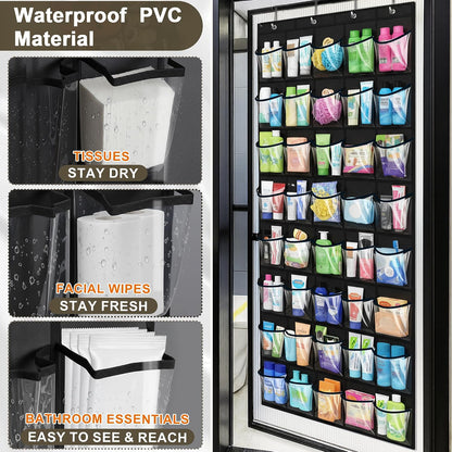 40 Pockets Over the Door Shoe Organizer – Waterproof Hanging Shoe Holder for Closet & Bathroom – Space-Saving Clear PVC Door Shoe Rack for Shoes, Toys, Toiletries & Snacks (White)